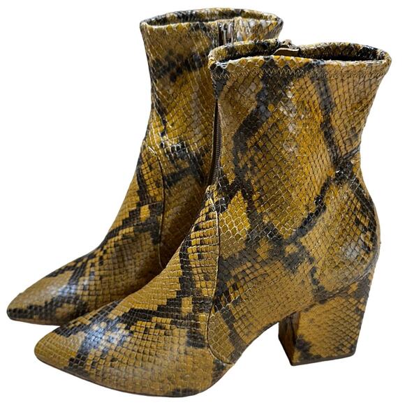 Loeffler Randall NWOB Isla Snakeskin Ankle Block Heel Boots Size 8B Tan Black - Picture 4 of 8